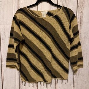 Spanner Vintage Linen Blend Diagonal Striped Crochet Knit
Sweater S